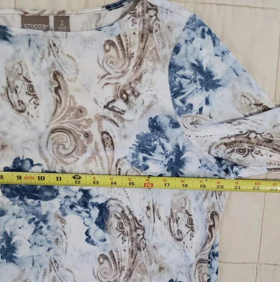 Chicos Blue and Tan Shirt Large Size 2 - Picture 7 of 11
